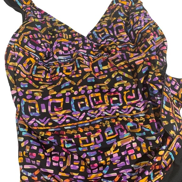 Longitude Women’s One Piece Faux Wrap Colorful Patterned Swimsuit Size 24 - Picture 2 of 6